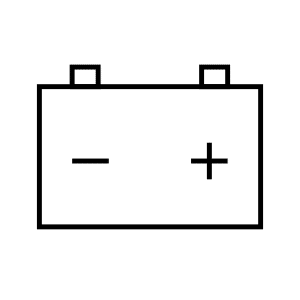 Simple battery icon with positive and negative symbols, representing electrical power.