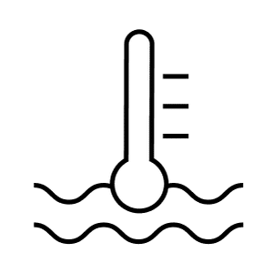 Thermometer icon with water waves, indicating temperature measurement in water.
