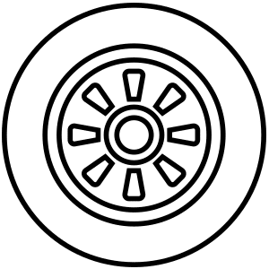 Outlined wheel icon with a detailed pattern of spokes.