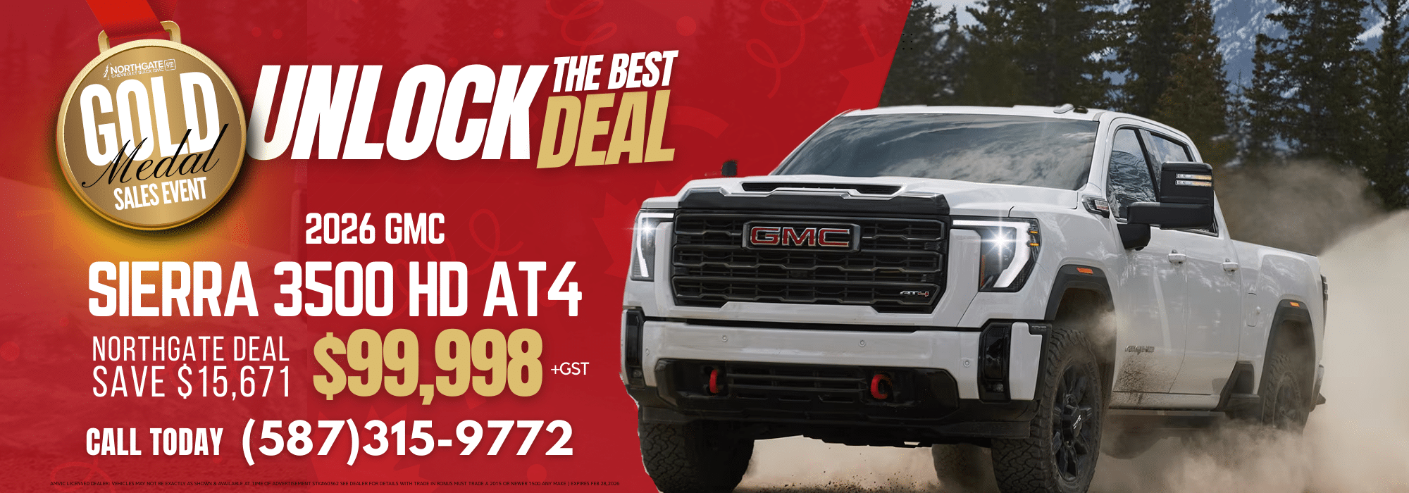 2024 GMC Sierra 3500 HD AT4 on sale for $99,998 at Northgate Gold Medal Sales Event. Call 587-315-9772.