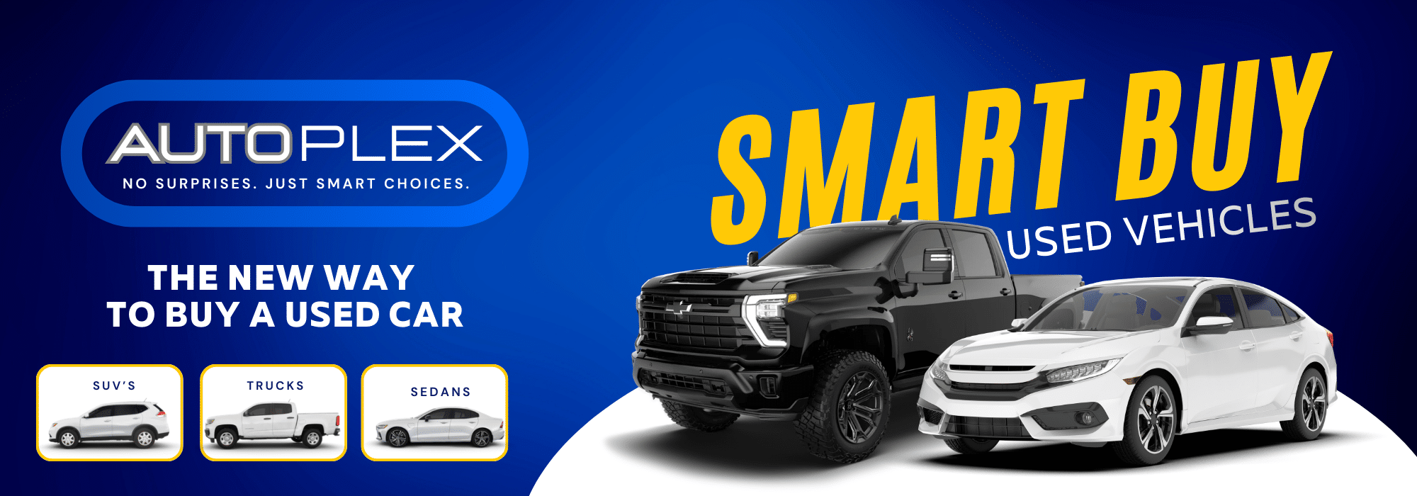 Autoplex pre-owned superstore ad featuring a large car inventory, affordable rates, and safety inspections.